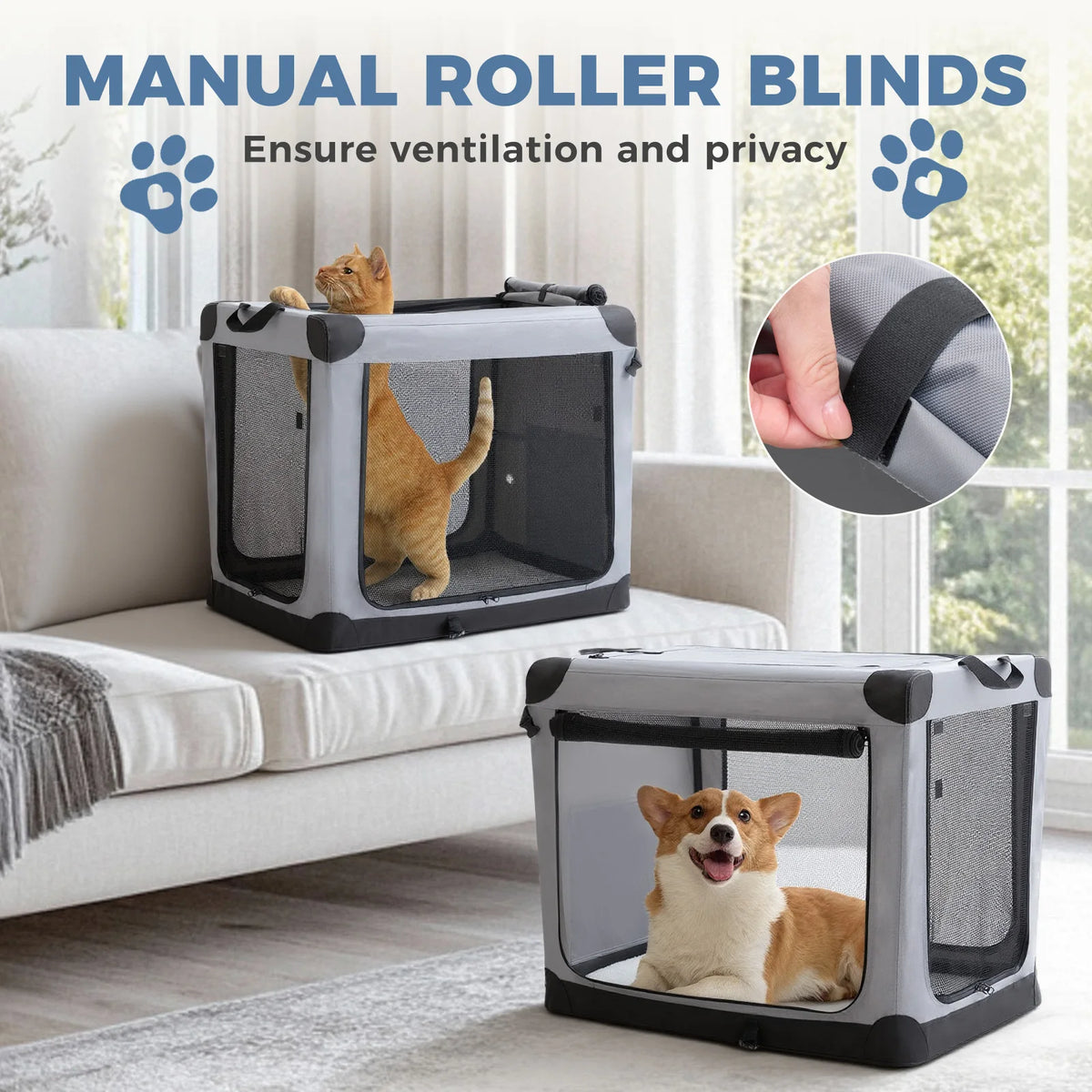 JHK Portable Foldable Dog Crate With Three Doors Pet Kennel