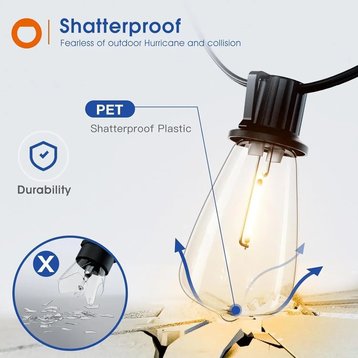 MIMIRGB LED Outdoor String Lights Dimmable Waterproof Shatterproof