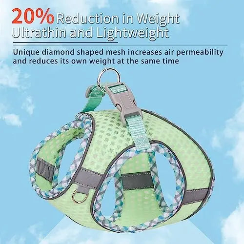 Soft harness for small dogs and cats, summer walking gear, reflective bands, ultra-thin, breathable, perfect fit.