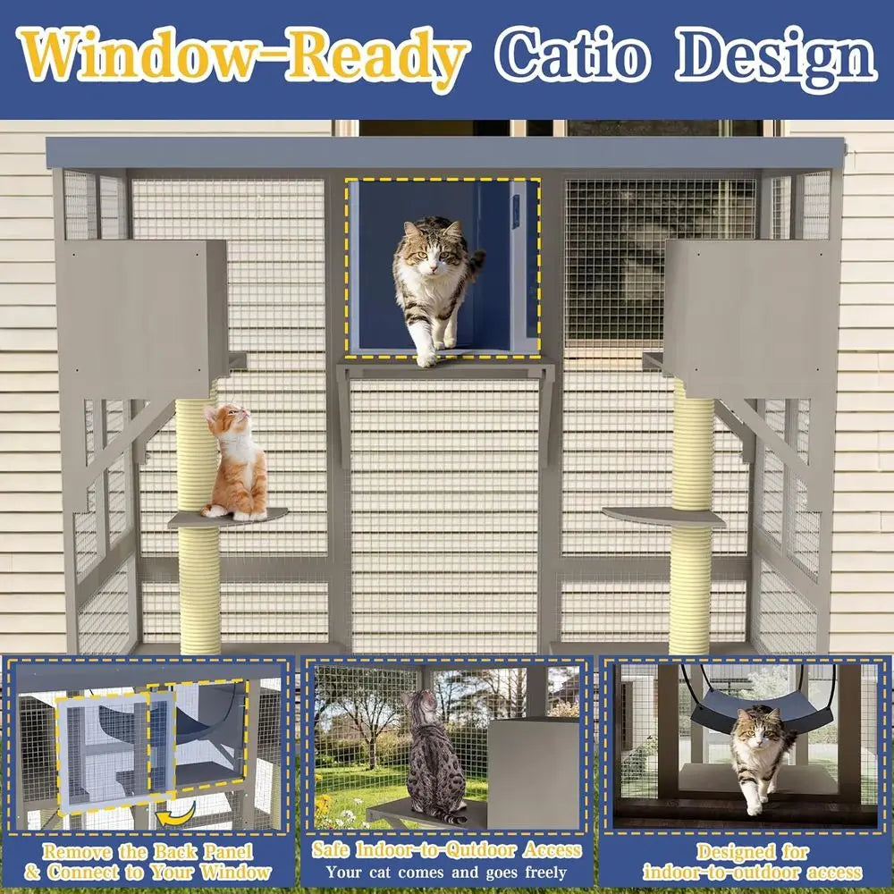 Premium Catio Outdoor Cat Enclosure With Platforms And Hammock
