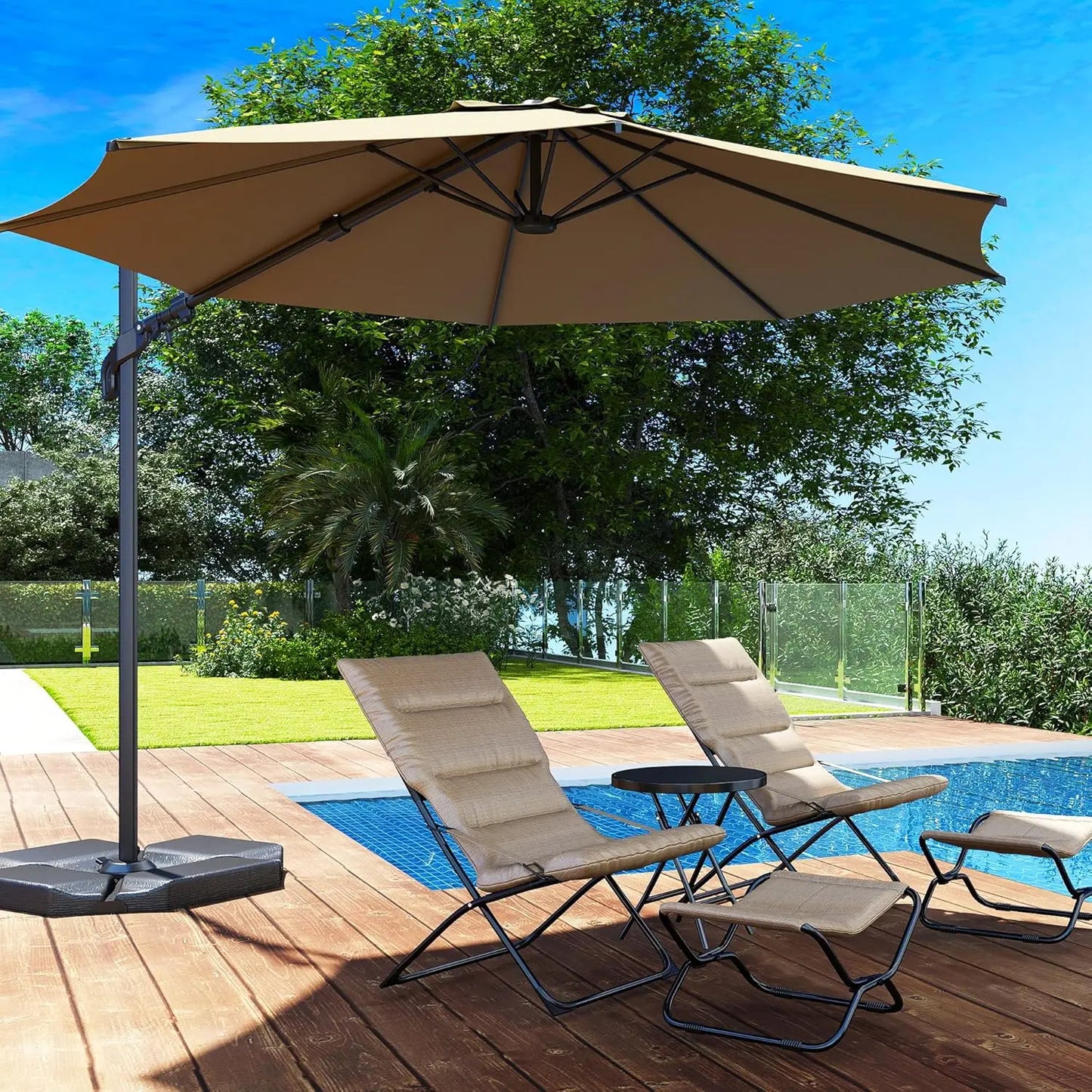 10FT Offset Cantilever Umbrella with 360° Rotation & Tilt UV 50+ 8 Ribs for Backyard Garden Deck Pool, Custom