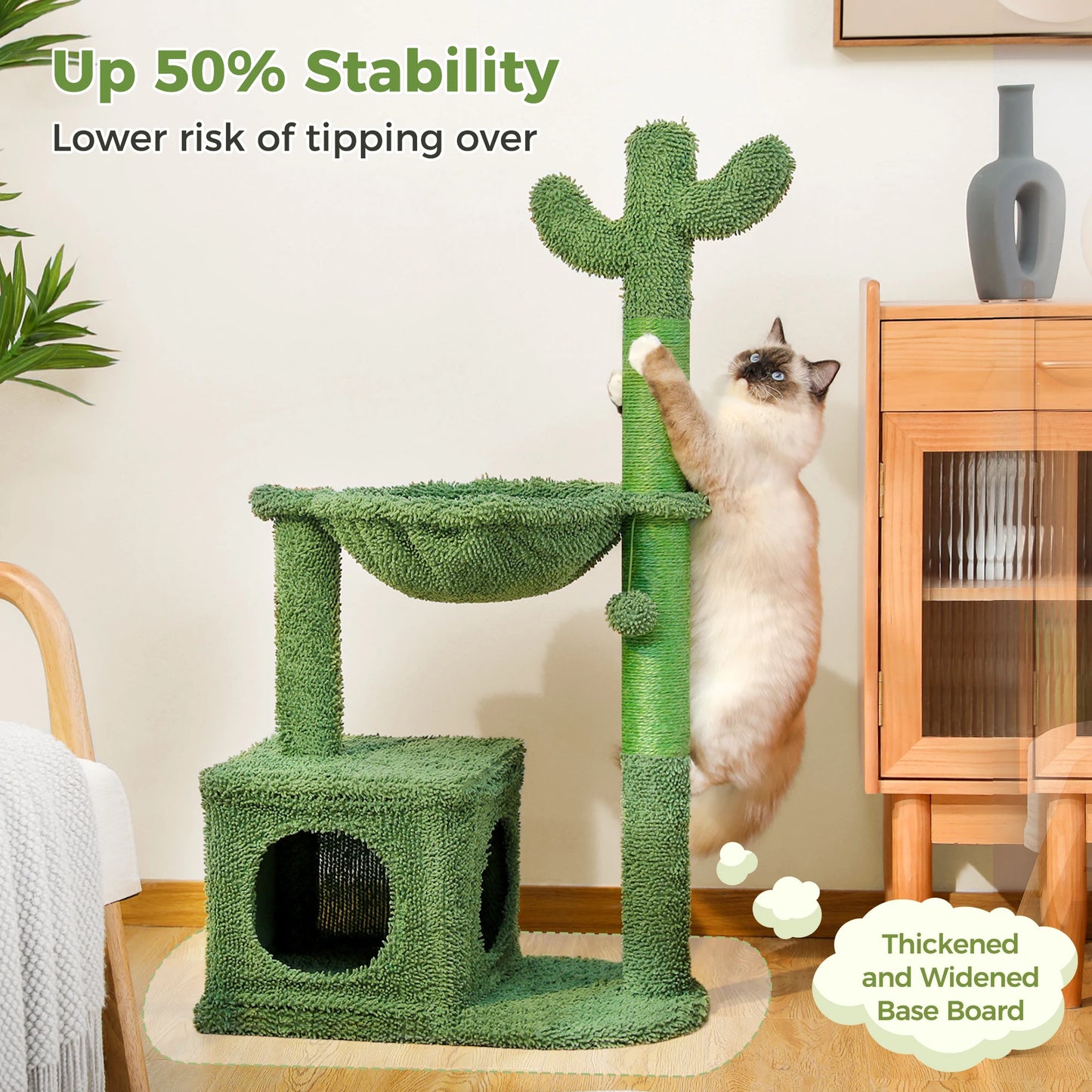 PEQULTI Cactus Cat Tree Indoor Cat Tower With Condo Hammock