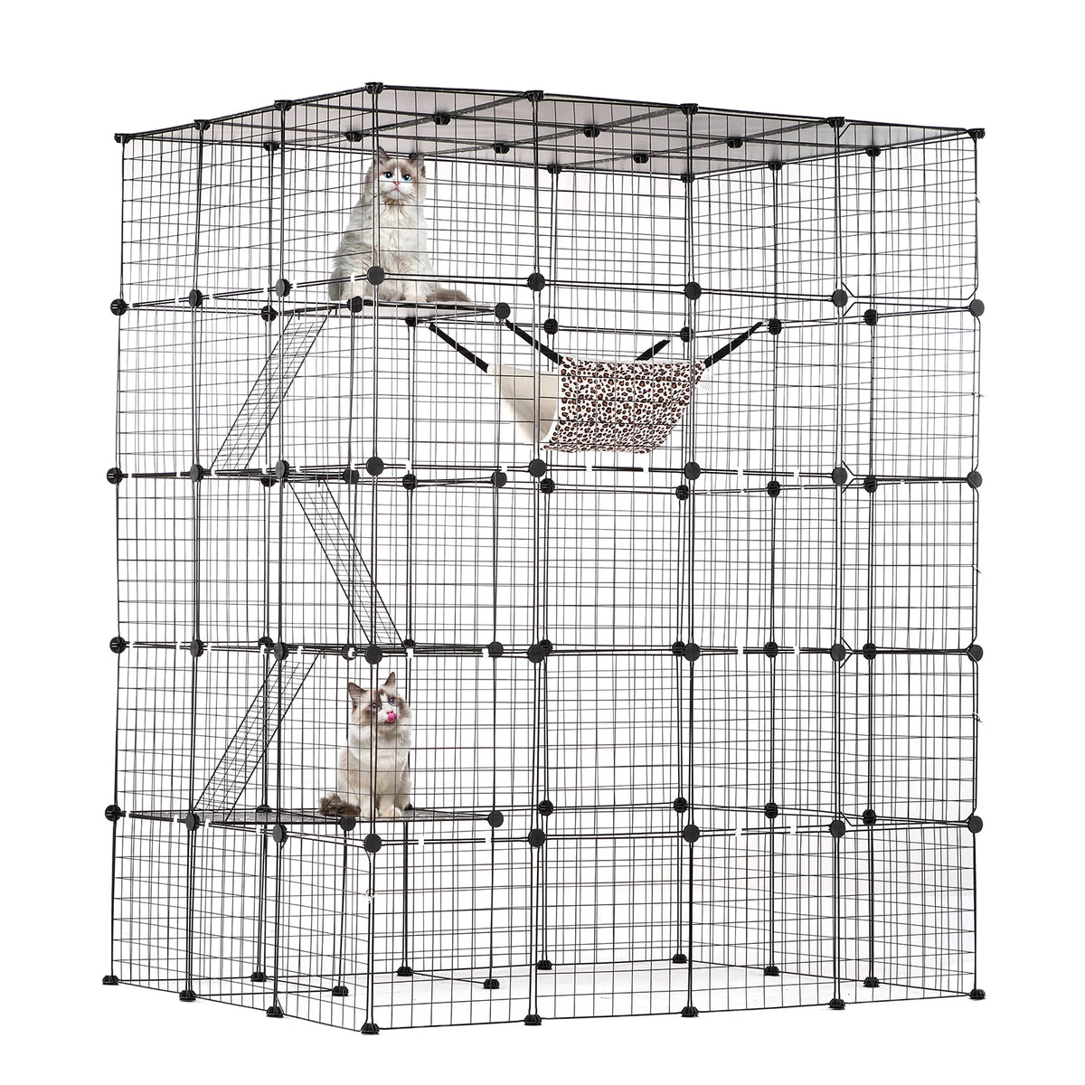 SucceBuy Large Cat Cage Detachable Metal Wire Cat Enclosure with Front Doors Hammock Ramp ladders Crate Exercise Place for Cat