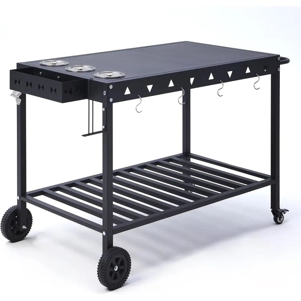 Portable Outdoor Grill Table With Wheels Griddle Stand Cart Shelves