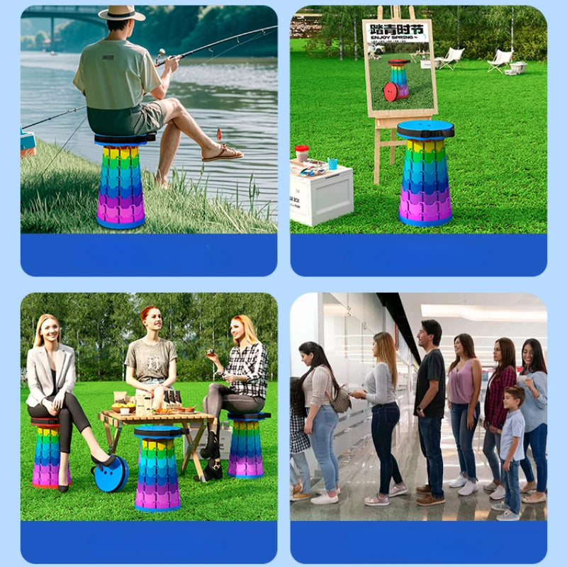 1/2Pcs Upgraded Foldable Stool, Thickened, Portable Foldable Stool, Retractable Stool, Suitable for Fishing, Hiking, Barbecue, Parties, Outdoor Activities, Gardening, Rainbow Stool, Camping Gear