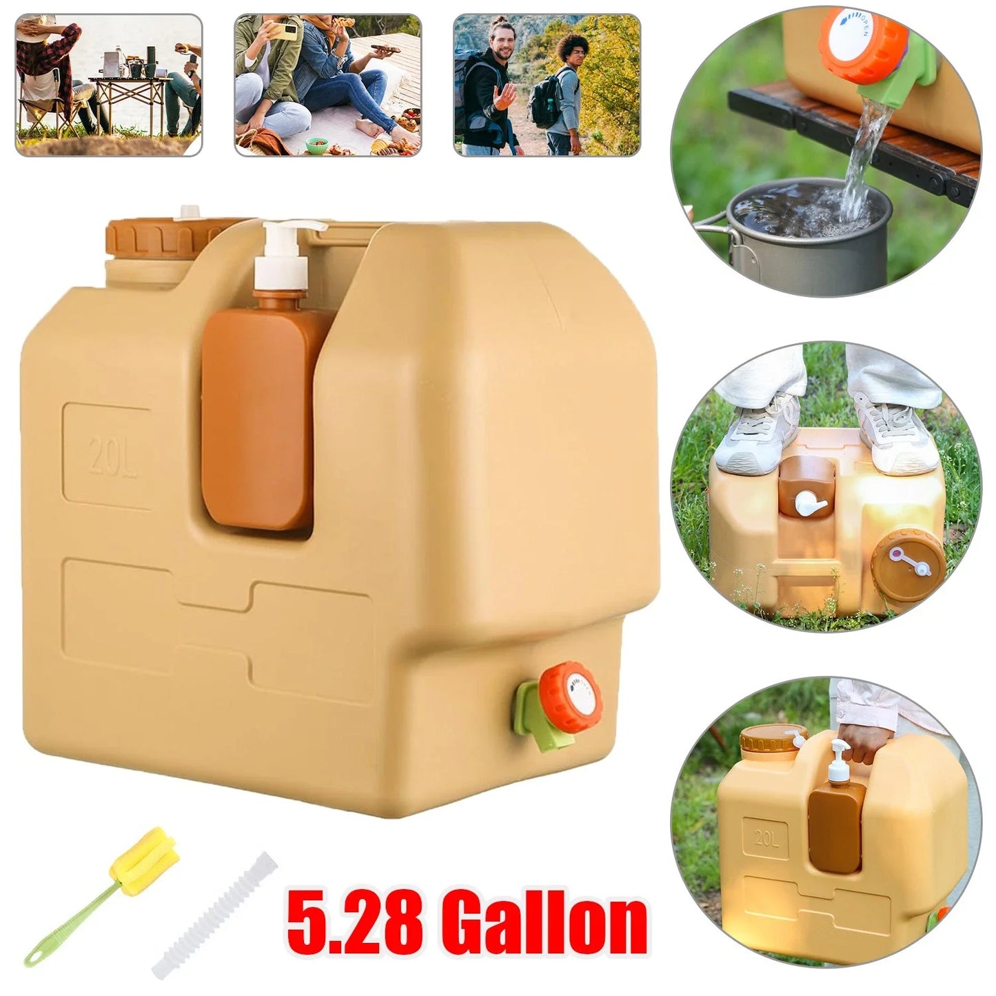 20L Emergency Water Container Large-Capacity Portable Camping Water Bag With Spigot Water Storage Jug For Outdoor Picnic Hiking