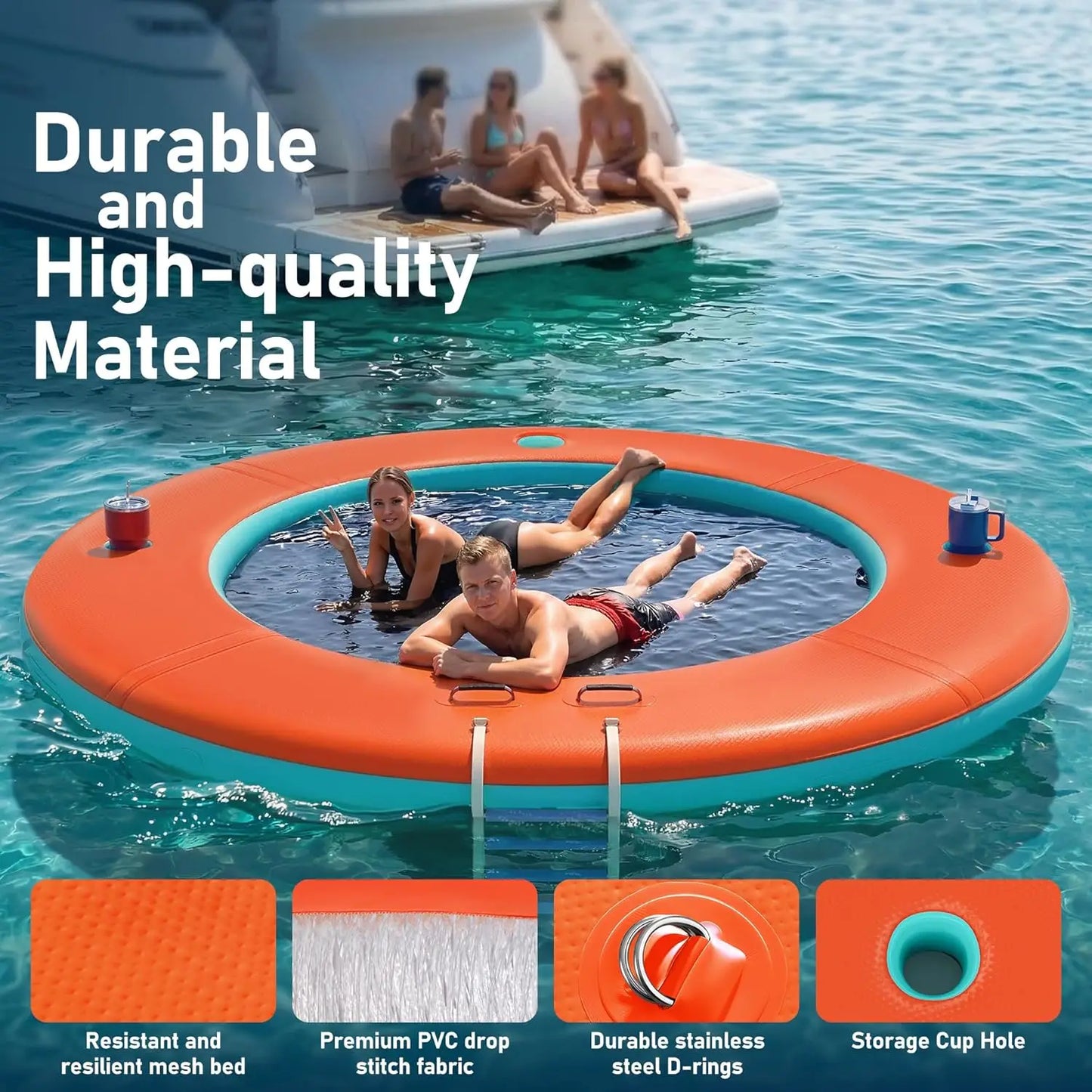 Inflatable Water Hammock Heavy-Duty Round Floating Ring Raft Swimming Platform for Lake, Pool, Beach, Boat Floating Pad, Custom