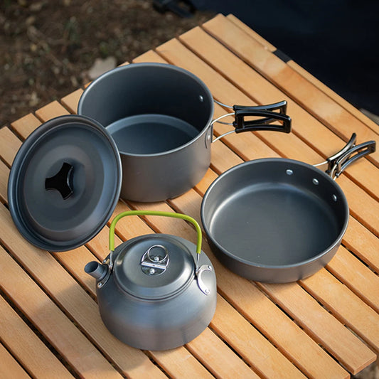 APWIKOGER Camping Cookware Set 3 Piece Pot Pan Kettle