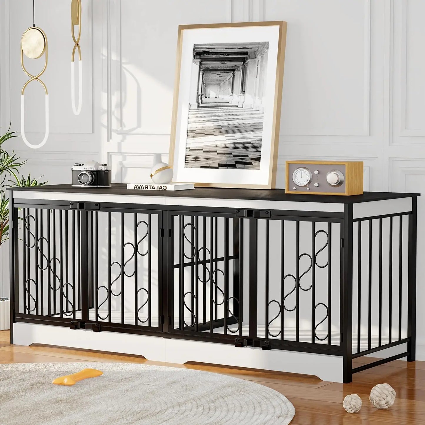 COZPAW Two Dog Wooden Crate Kennel Furniture Heavy Duty