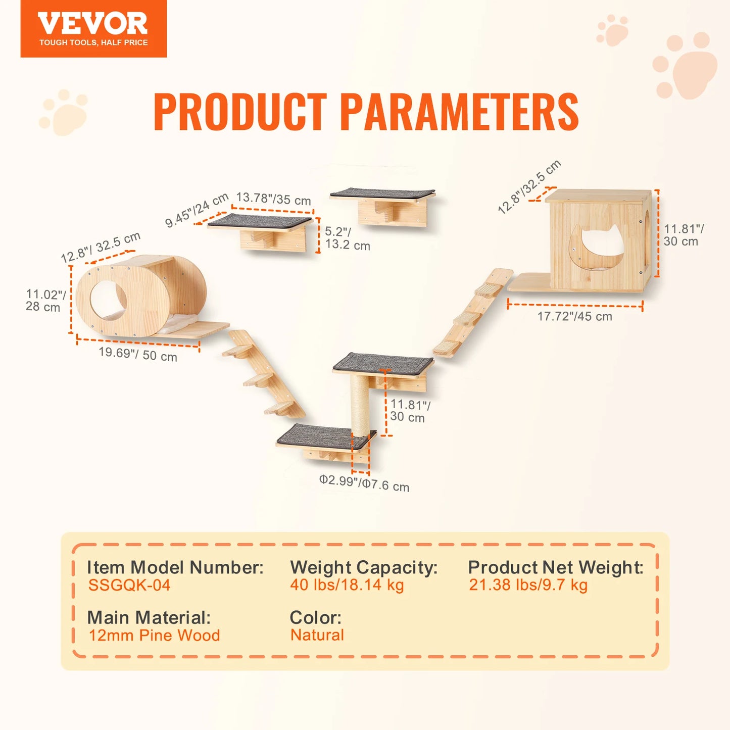 SucceBuy Wall Mounted Cat Shelves Jumping Boards Hammocks Cat Tree