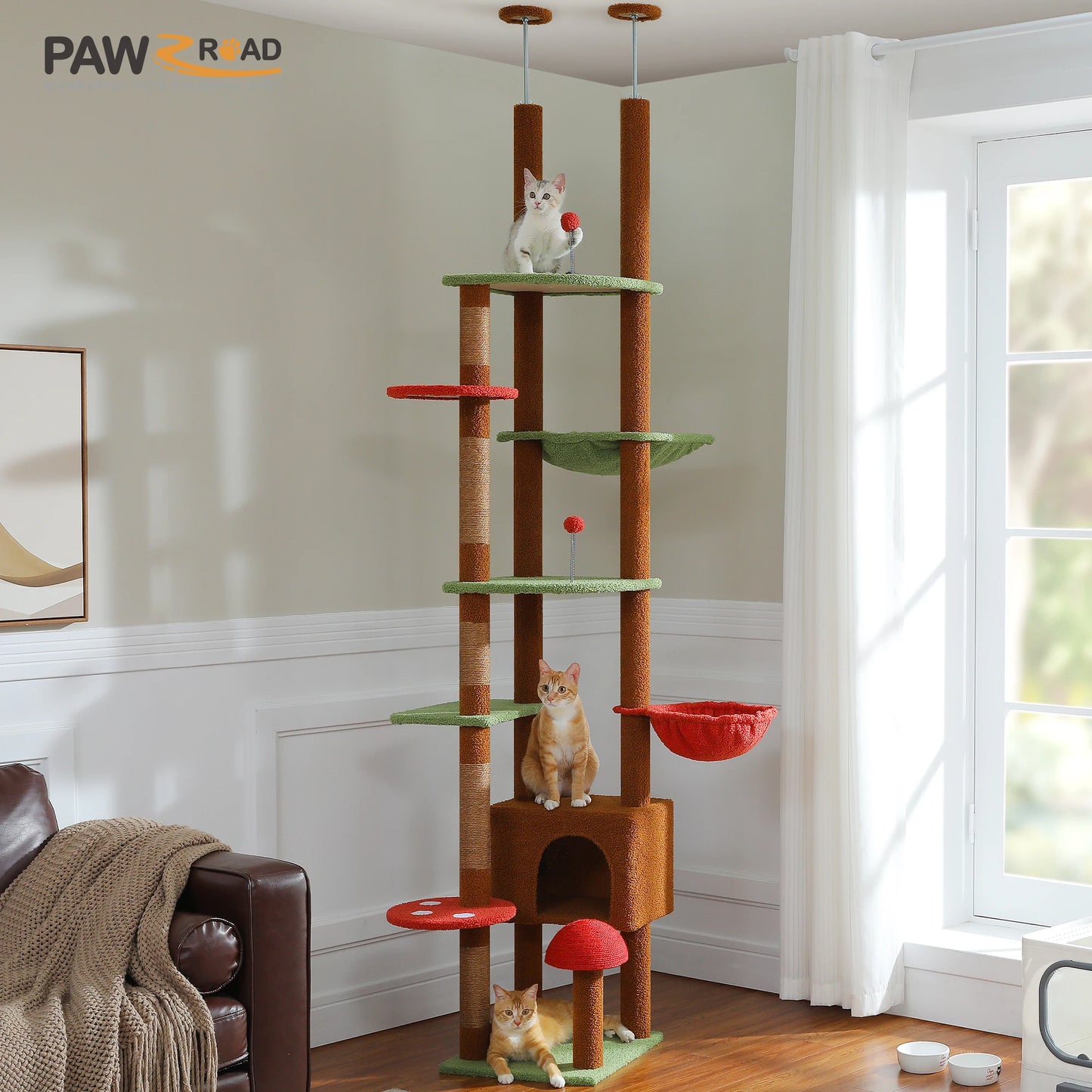 PETEPELA Cat Tree Floor To Ceiling Adjustable Tower With Hammock