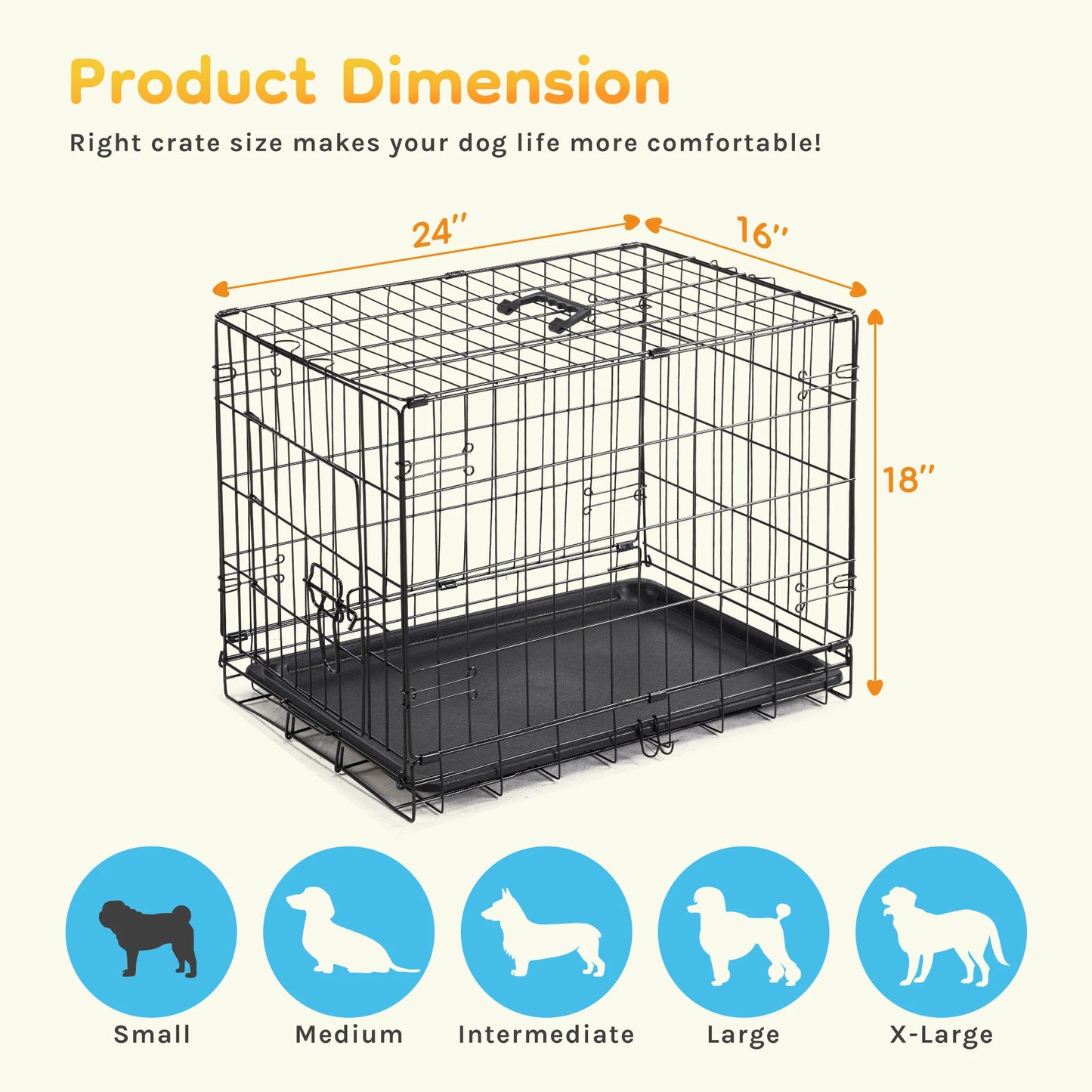 JHK Folding Metal Dog Cage With Leak Proof Pan Tray