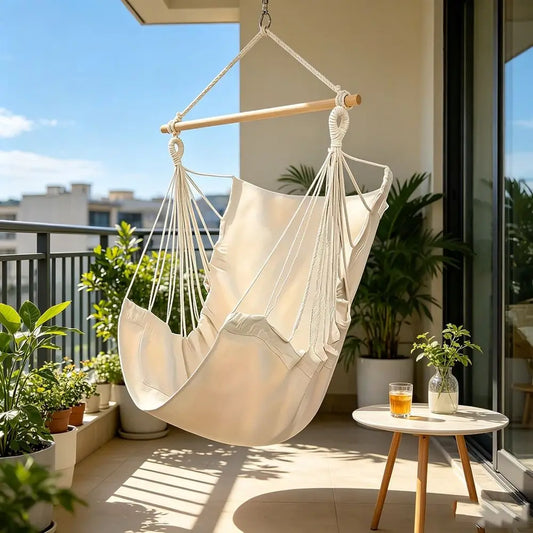 Outdoor Leisure Hammock Hanging Swing Chair, Soft Breathable SkinFriendly Thick Cotton Fabric Sturdy HeavyDuty Hanging Chair Wi