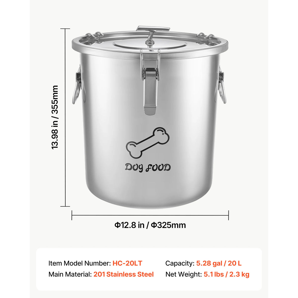 Stainless Steel Airtight Pet Food Storage Container With Dual Handles