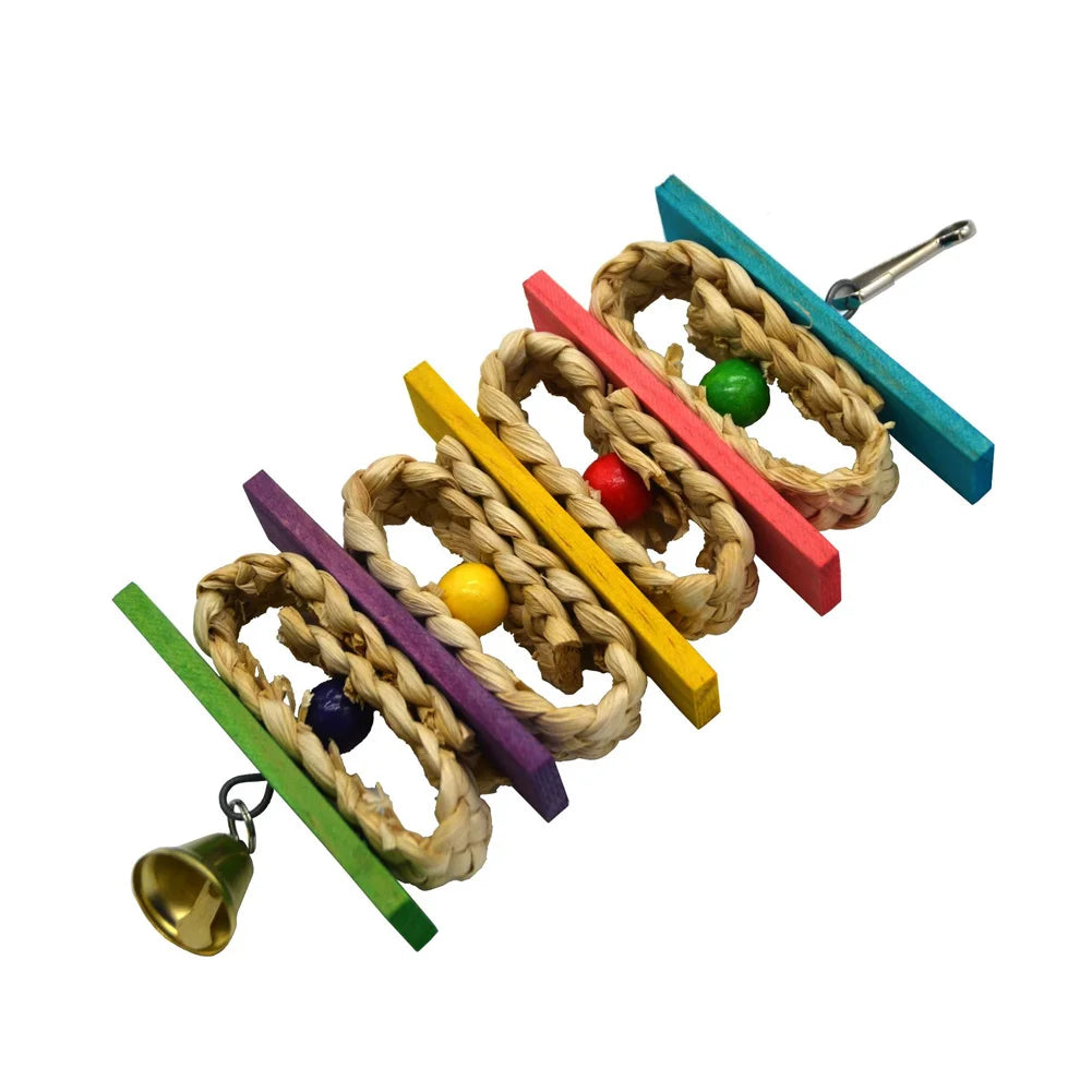 Natural Wooden Cage Hanging Rope Bird Toy For Conures Budgies Cockatiels