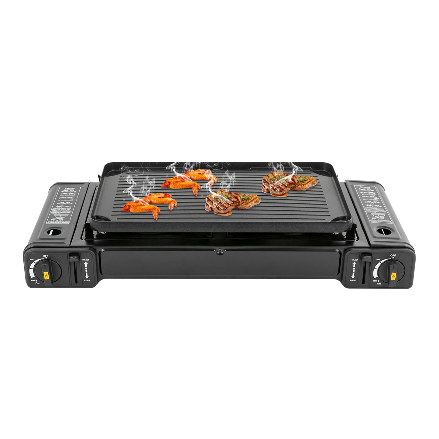 Portable 2500W Camping Stove 2 Burners With Baking Tray And Case Butane LPG