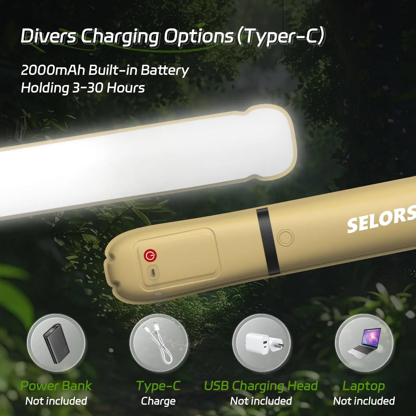 Selorss 2000mAh Portable Camping Light Waterproof Tent Lamp Spotlight