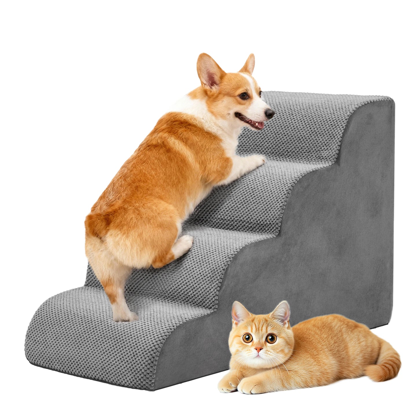 JHK 3-5 Step High-Density Foam Dog Stairs Ramp For Small Dogs