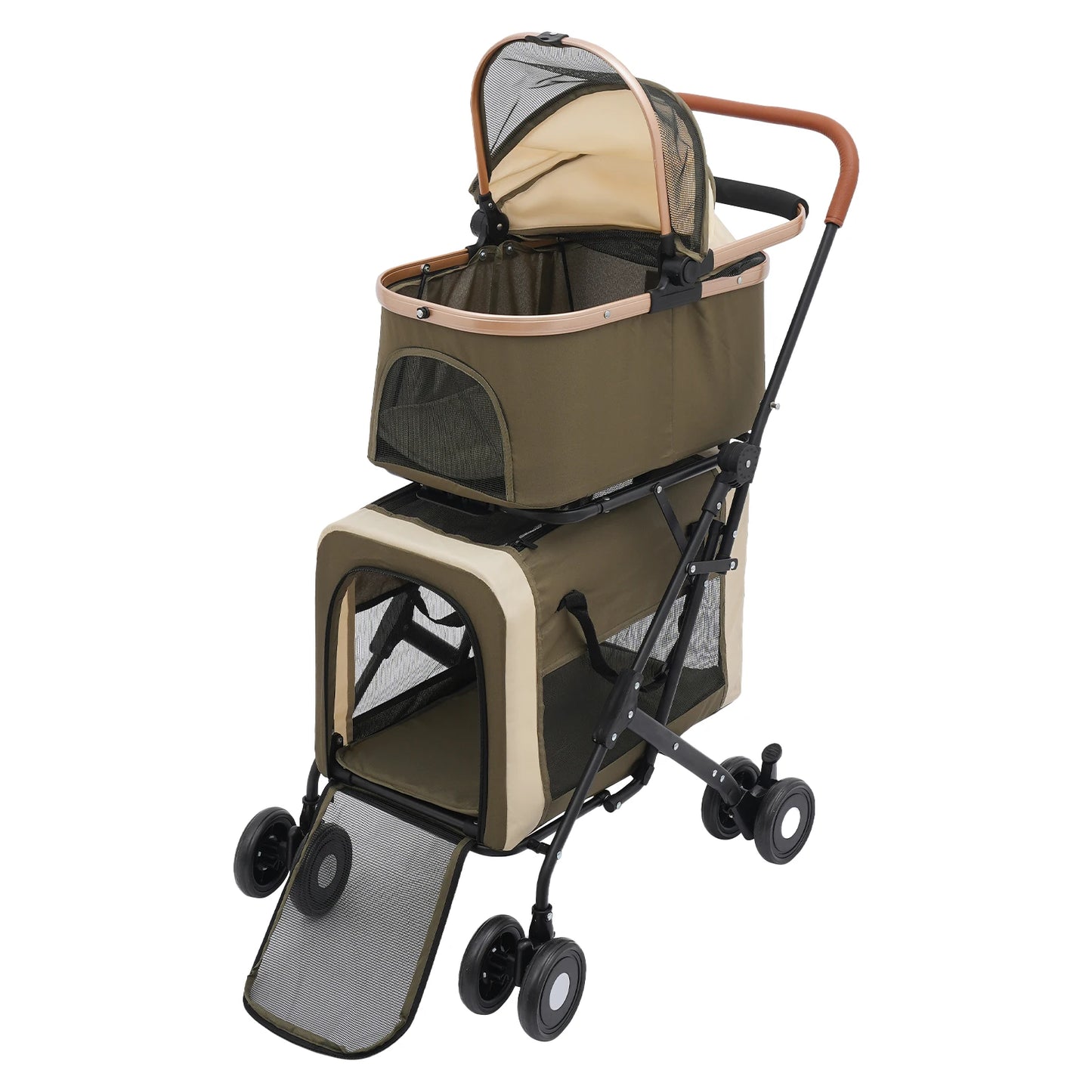 2-Tier Foldable Pet Stroller Up To 77 Lbs For Cats