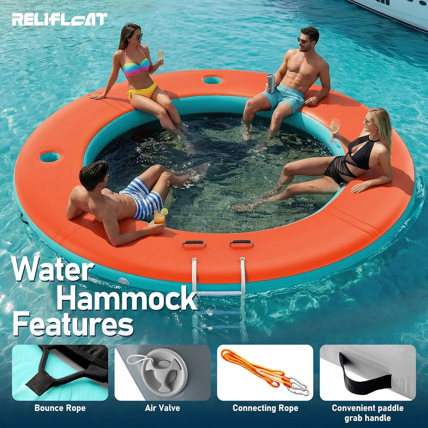 Inflatable Water Hammock Heavy-Duty Round Floating Ring Raft Swimming Platform for Lake, Pool, Beach, Boat Floating Pad, Custom