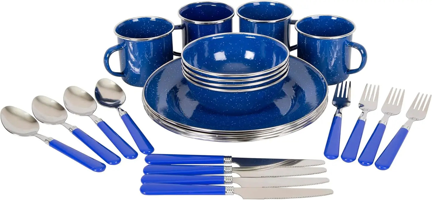 Camping Enamel Tableware Set For Four People Lightweight And Durable
