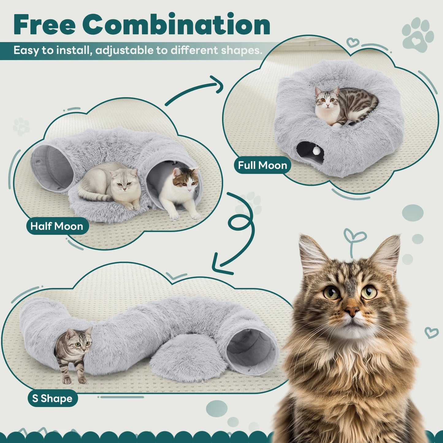 JHK Cat Tunnel Bed Plush Washable Indoor Playground