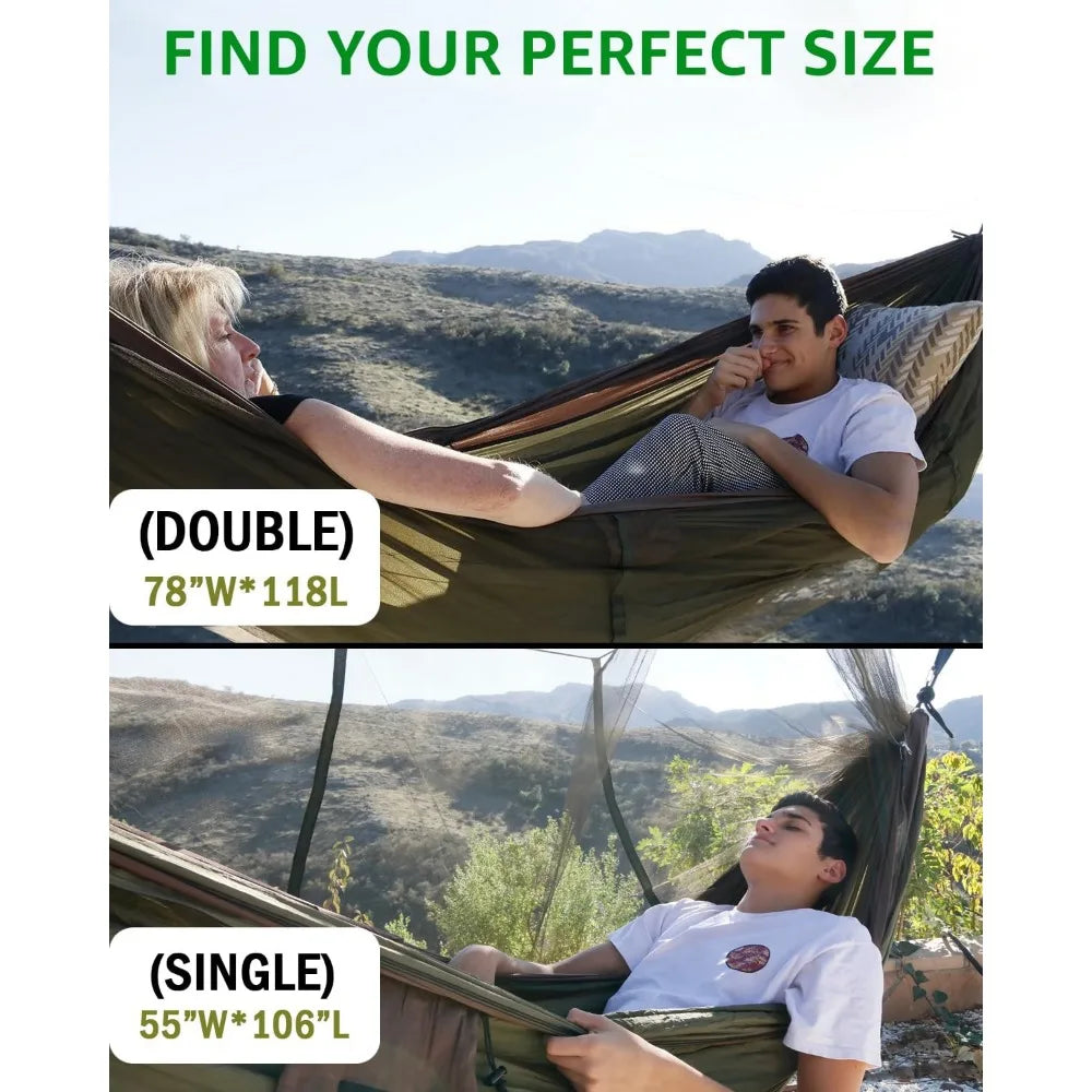 Portable hammock with mosquito net for two includes tree straps ideal for outdoor hiking camping survival travel