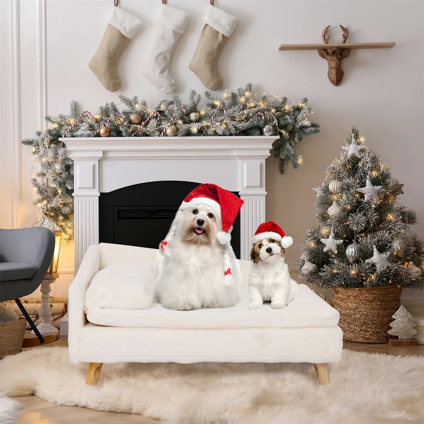 BINGOPAW Elevated Pet Bed With Nordic Stool And Waterproof Pad
