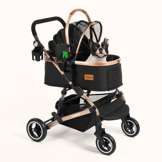 Waterproof Pet Stroller for Medium Dogs & Cats Up to 52 Lbs, Adjustable Handle & Canopy with Detachable Carrier