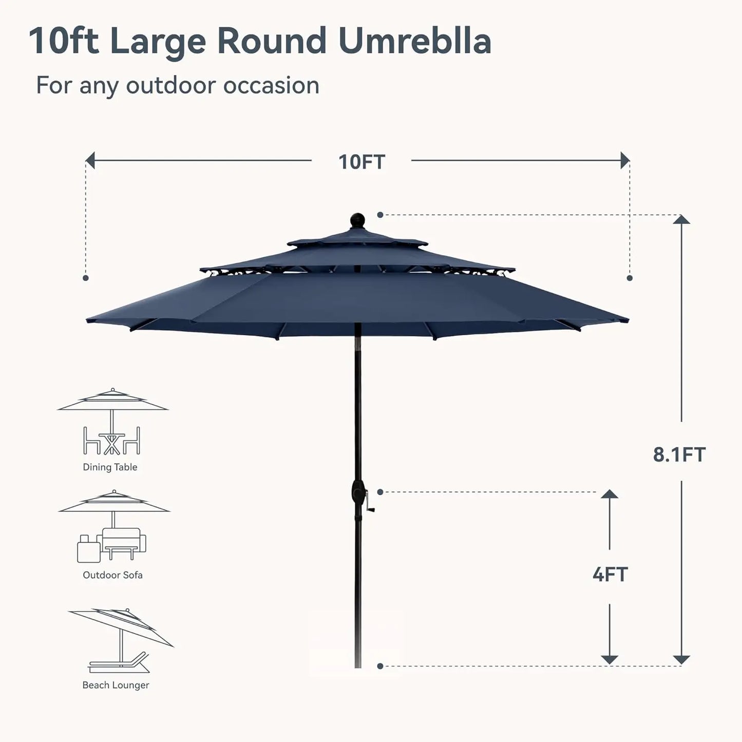 10ft Outdoor Patio Umbrellas for Outside, 3 Tier Vented Market Table Umbrella Windproof for Backyard, Deck, Customized