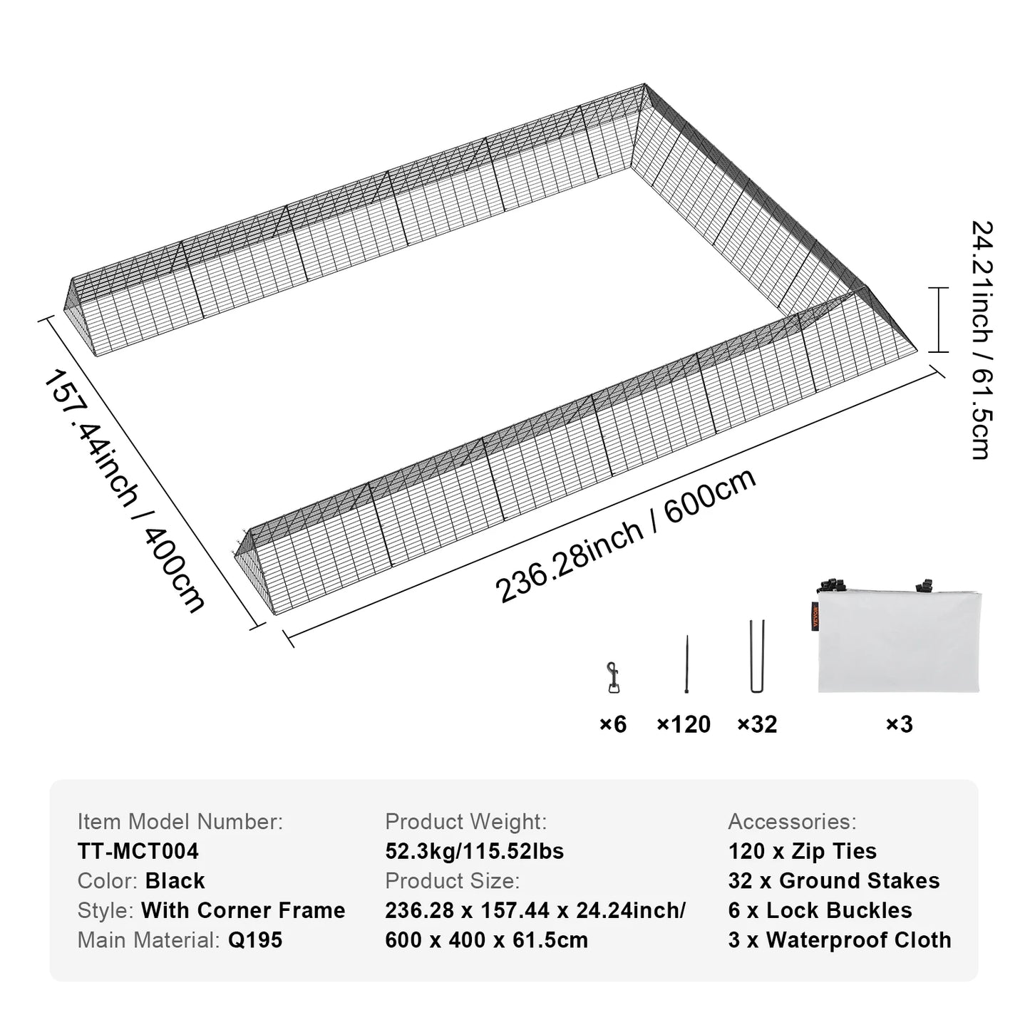 SucceBuy Chicken Tunnels For Yard With Corner Frame Portable
