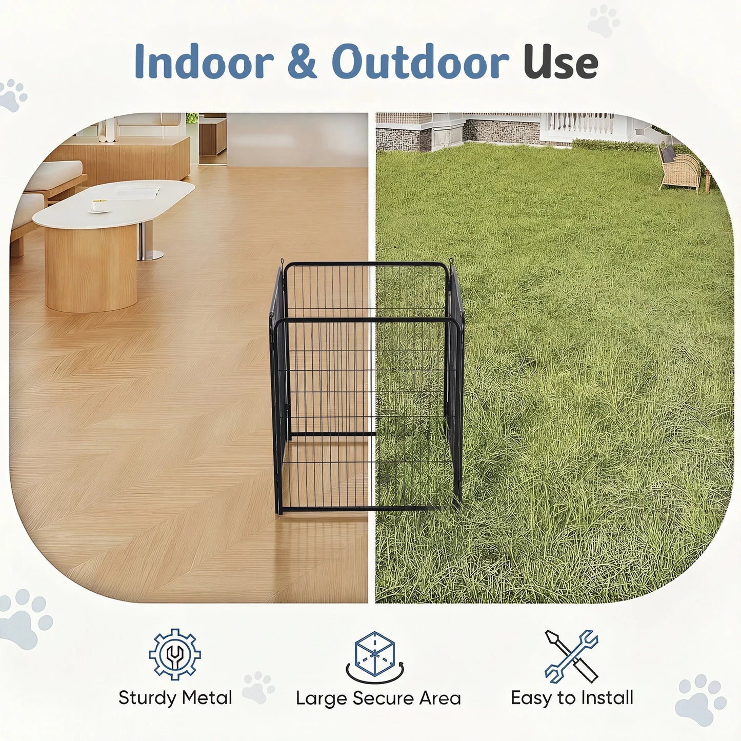 JHK Foldable Metal Dog Playpen For Indoor Outdoor Use