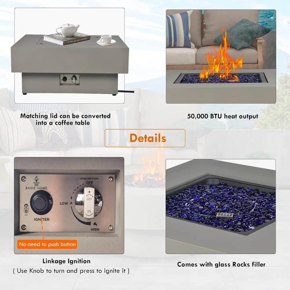 Outdoor Gas Fire Pit Table For Patio With Lid Cover