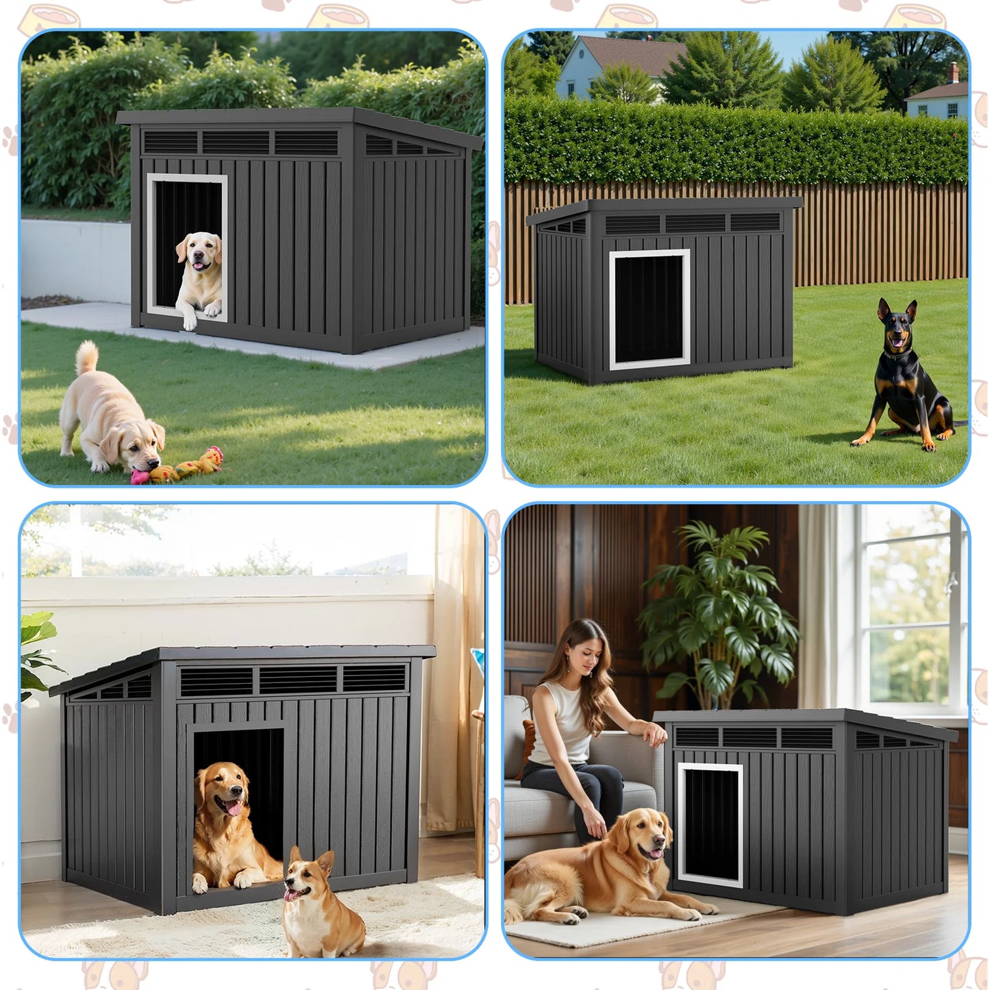 Resin Outdoor Waterproof Insulated Dog House With Slanted Roof And Hydraulic Rod