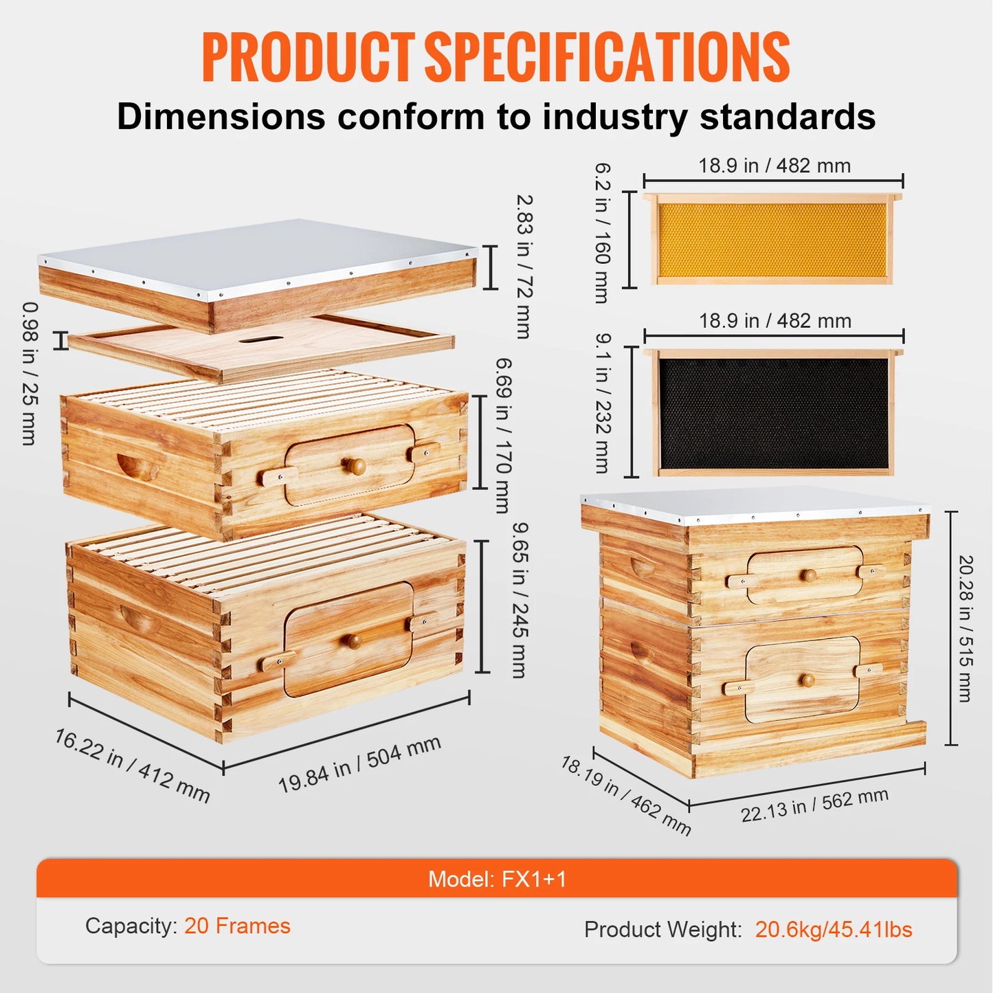 SucceBuy Cedar Langstroth Beehive Starter Kit With Acrylic Windows