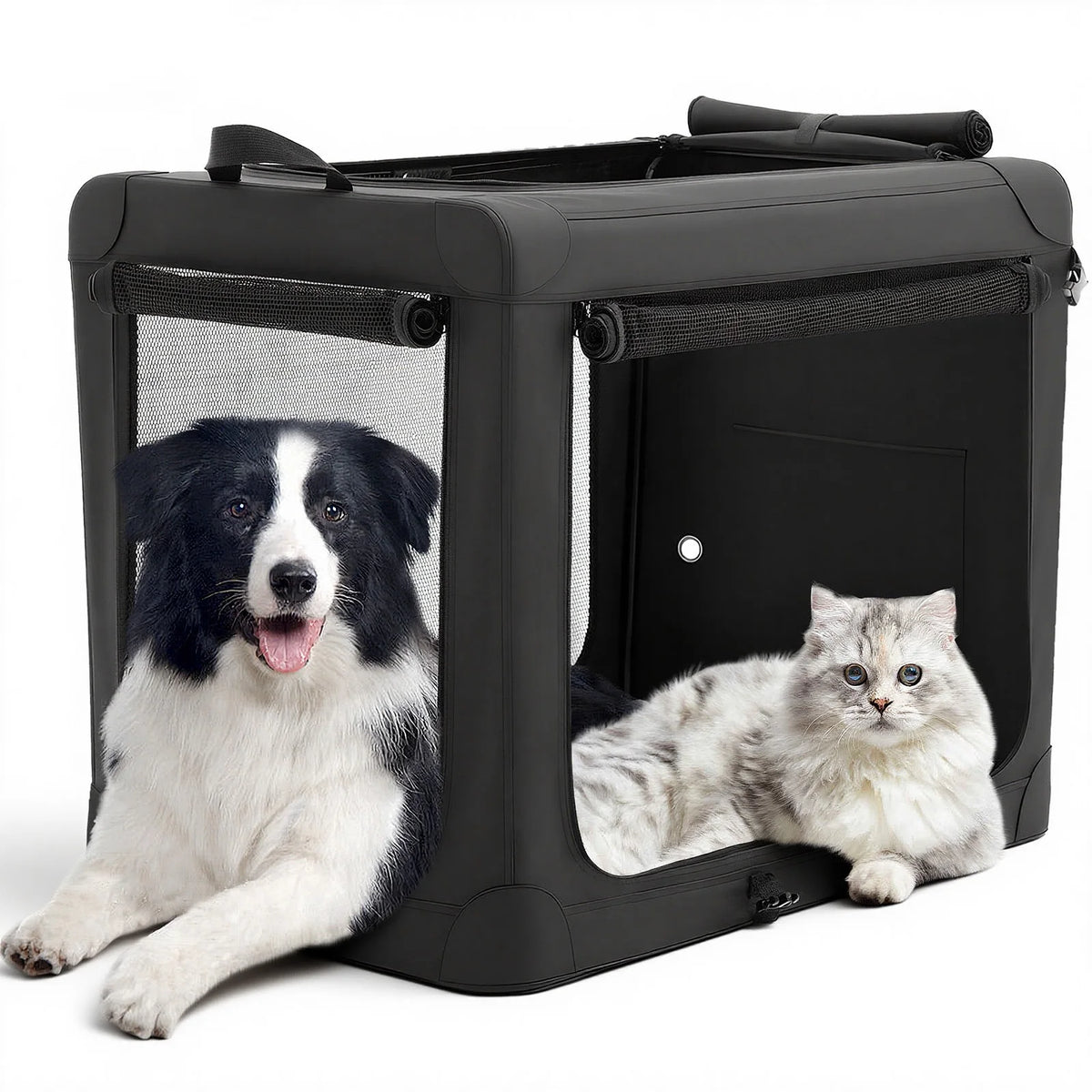 JHK Portable Foldable Dog Crate With Three Doors Pet Kennel