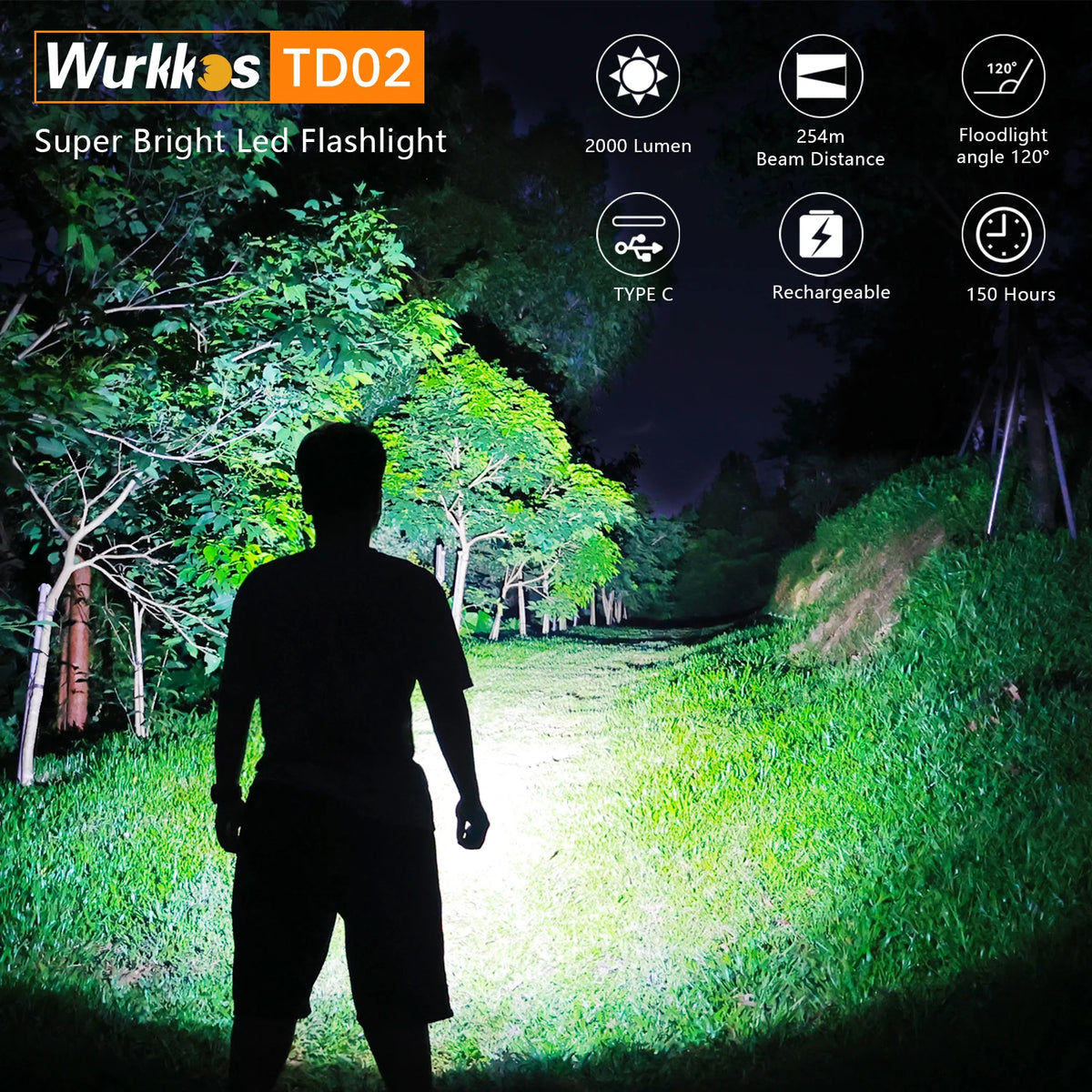 Wurkkos TD02 Tactical Flashlight 2000 Lumens Rechargeable 18650 Laser Pointer