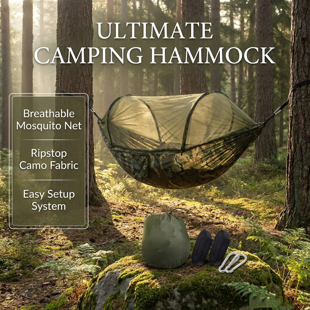 2-In-1 Camping Hammock With Mosquito Net 1.6lbs Ultralight Parachute Nylon Hanging Bed For Outdoor Survival Travel Backyard