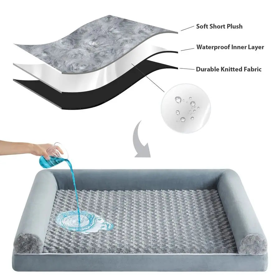 Orthopedic Waterproof Dog Bed For Large Dogs With Washable Cover