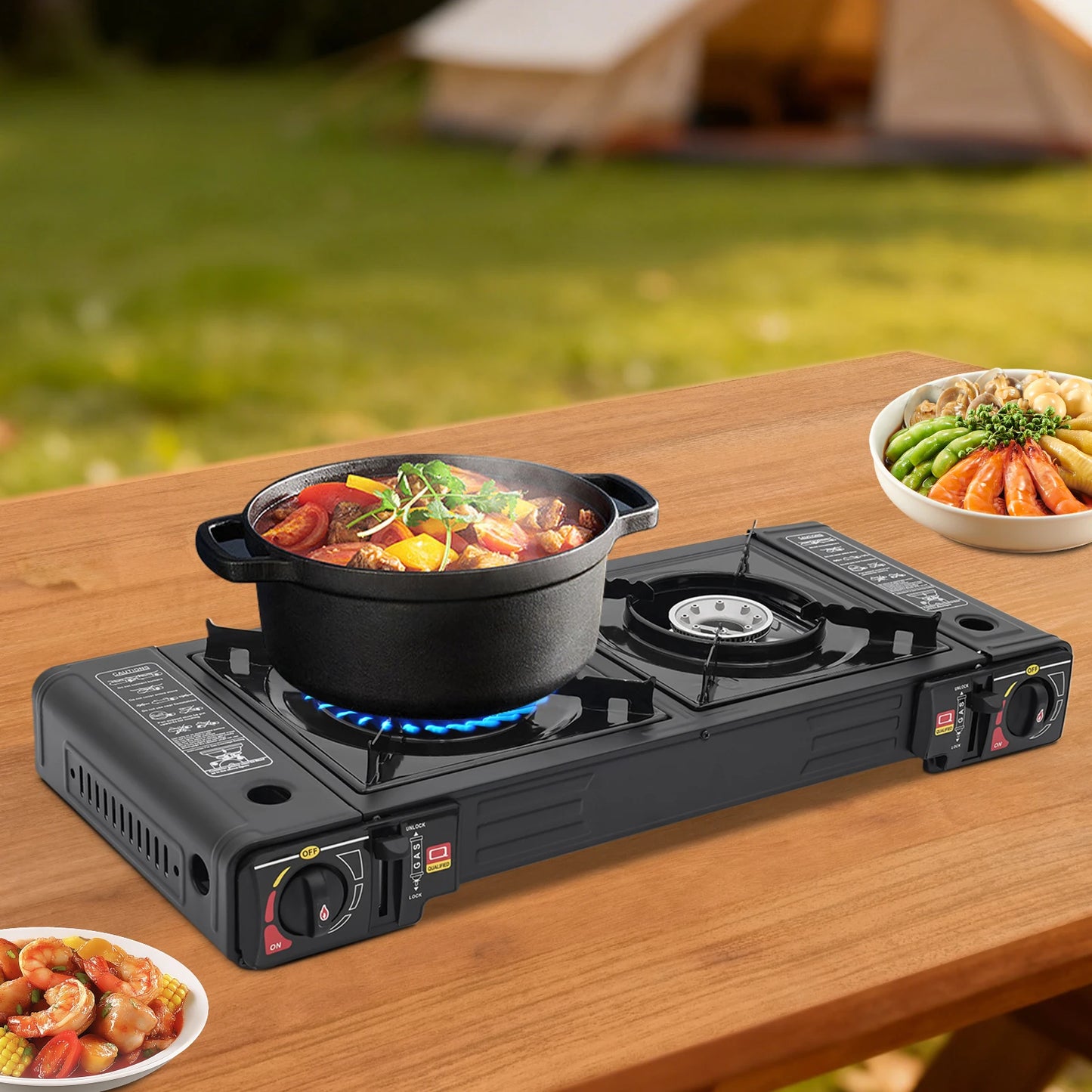 Two Burner Portable Camping Stove With Auto Ignition And Case