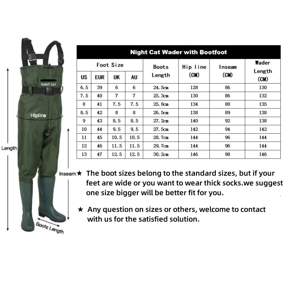 Night Cat Breathable Waterproof Chest Wader With Boots