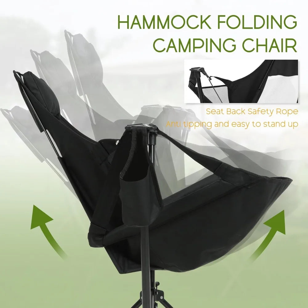 Portable Folding Hammock Chair Set of 2 with Stand - Outdoor Swing Camping Chair for Beach, Lawn, Patio (Black)