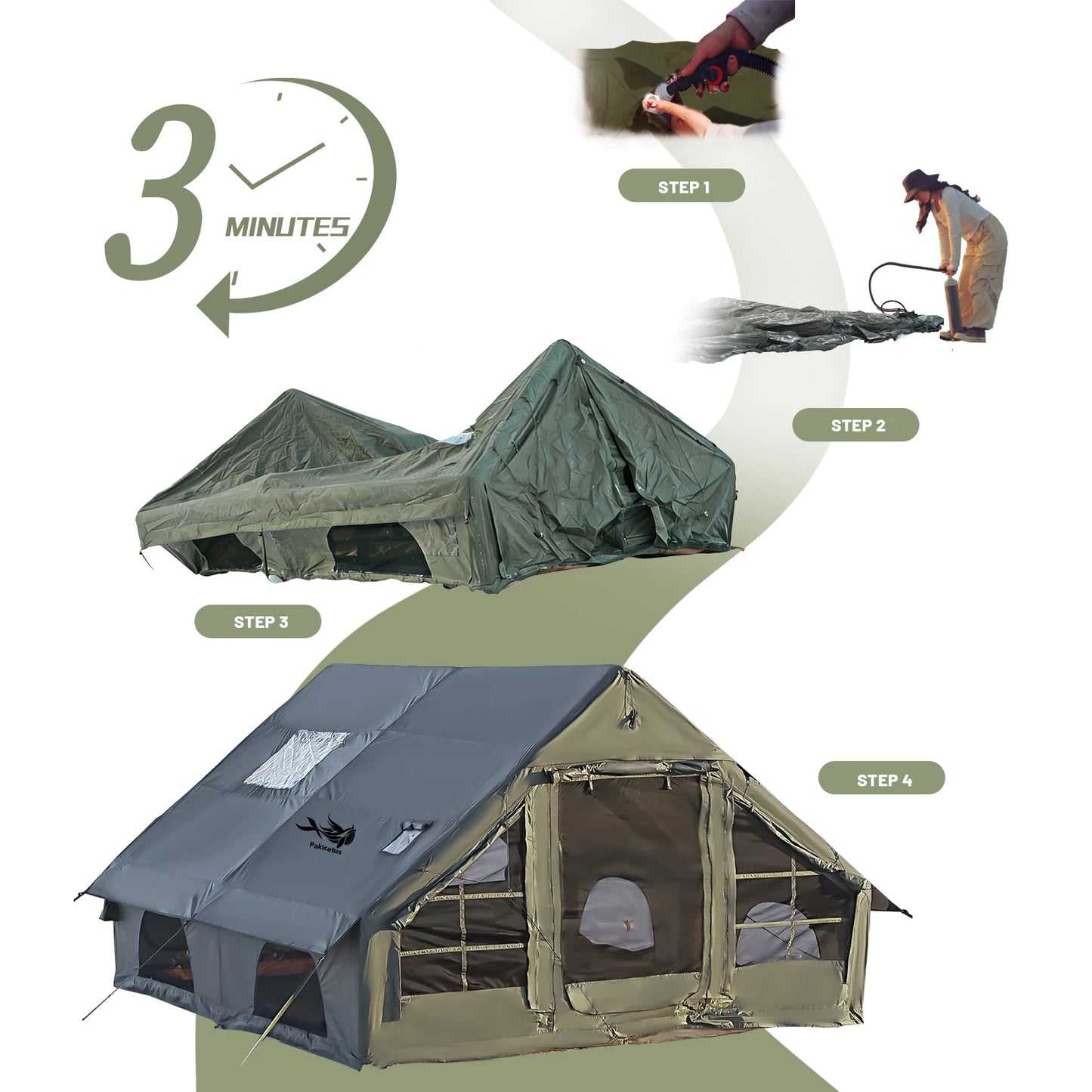 Pakicetus Quick Setup Inflatable Camping Tent Family Tent
