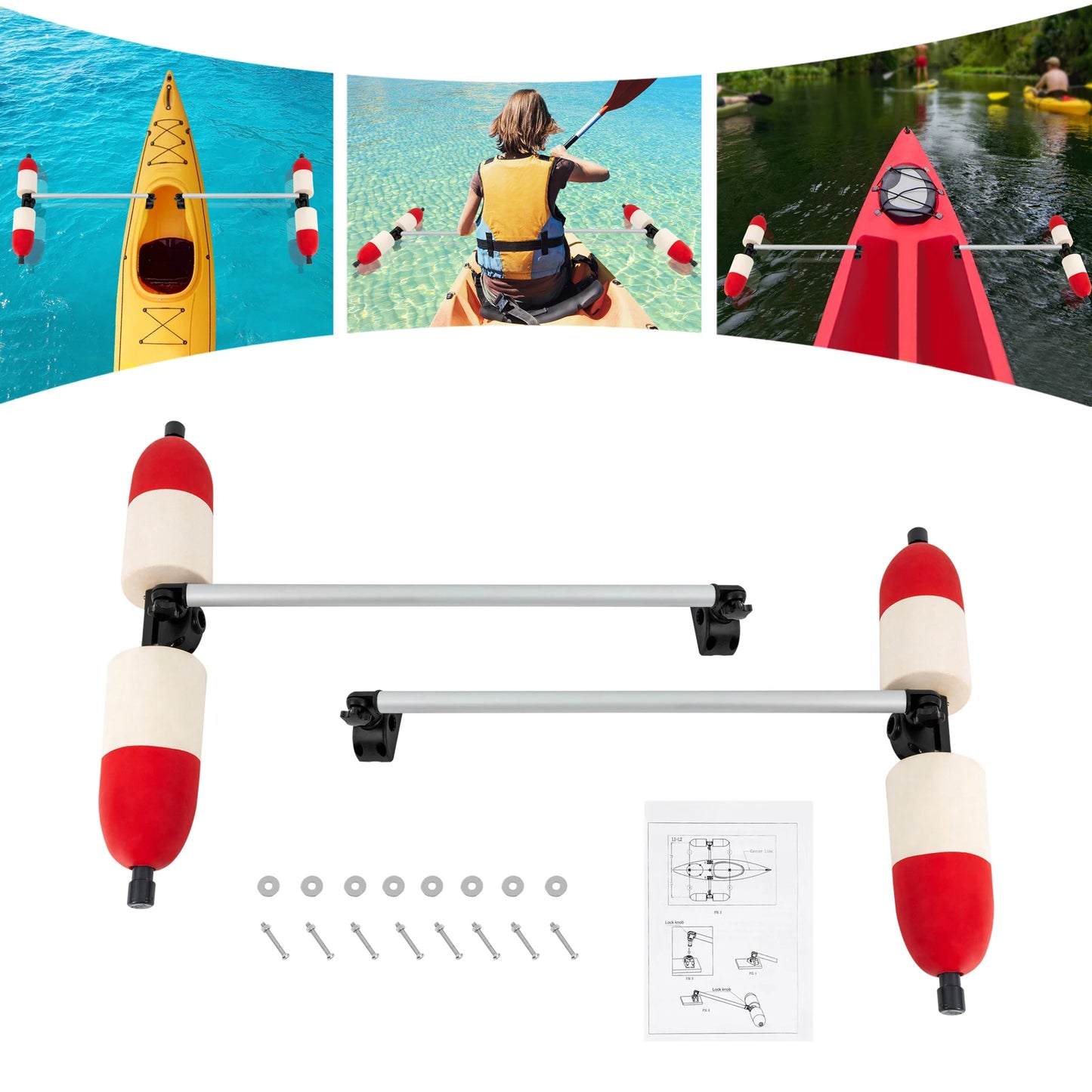 Raft Boat Stabilizers*1 Pair Kayaks Safe Outrigger Aluminum Rod Detachable Fishing Stabilizers for Raft Boat Kayaks Canoes