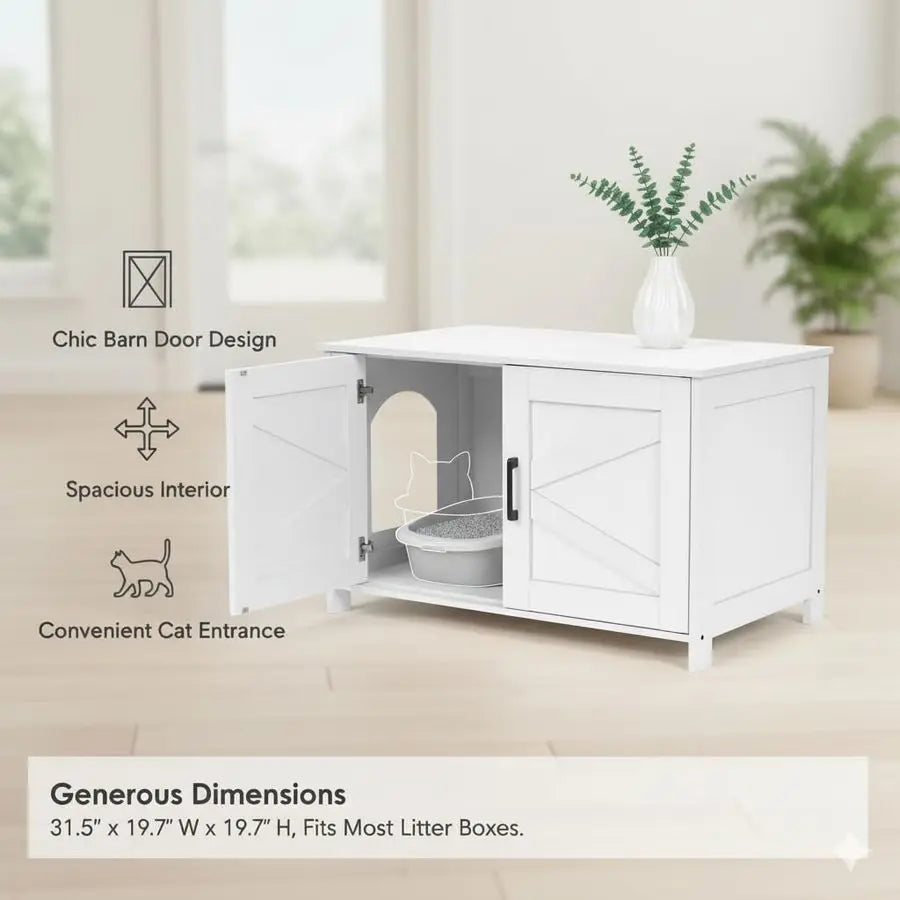 Cat Litter Box Enclosure Wooden Cabinet With Barn Door