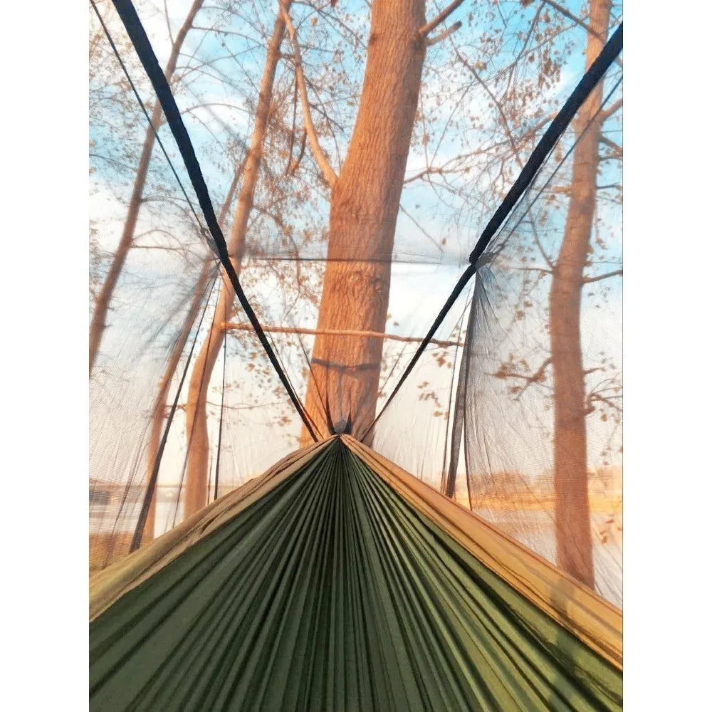 Portable hammock with mosquito net for two includes tree straps ideal for outdoor hiking camping survival travel