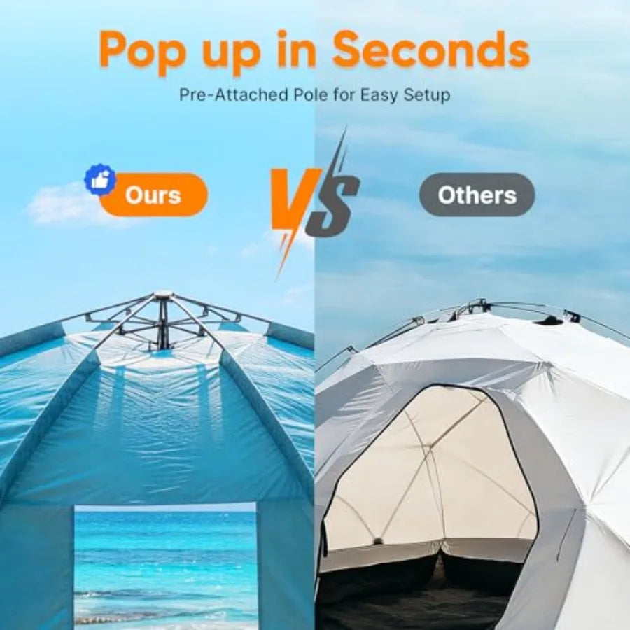 Pop Up Beach Tent Shelter With Attached Pole UPF 50