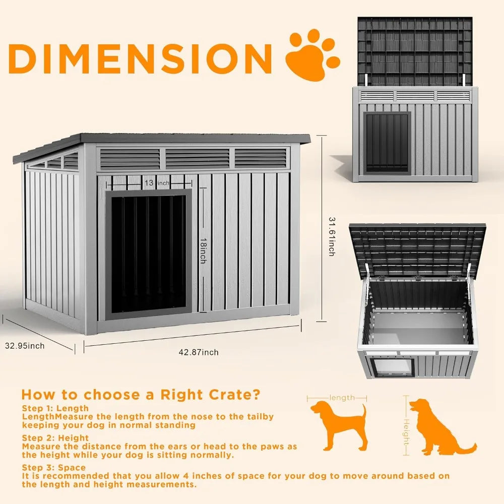 Durable Resin Dog House Weatherproof Indoor Outdoor With Removable Roof