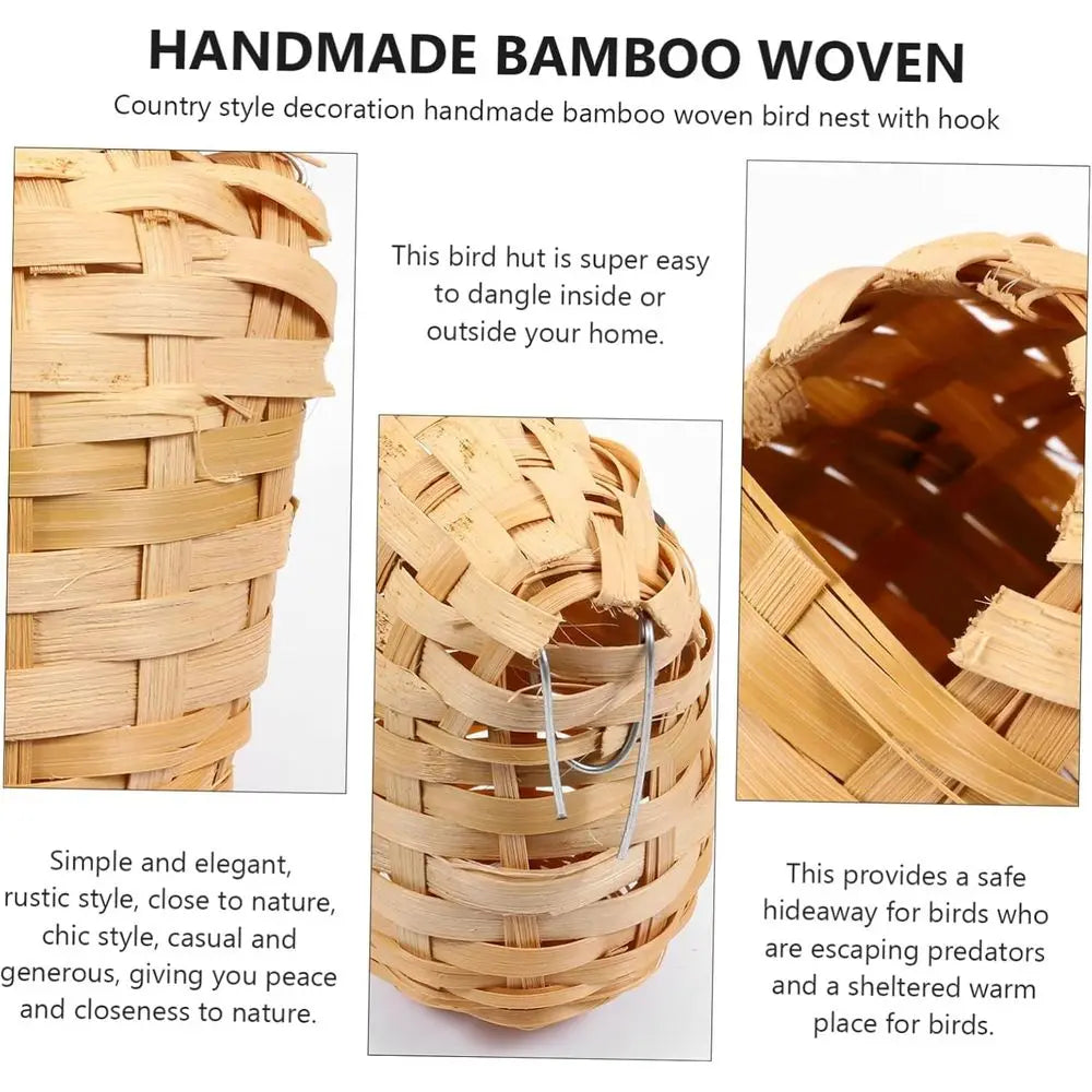 6pcs Handmade Bamboo Bird Nest Finch Bird Nests for Cages Bird House for Balcony Bird House for Warm Shelter Garden Hand Woven A