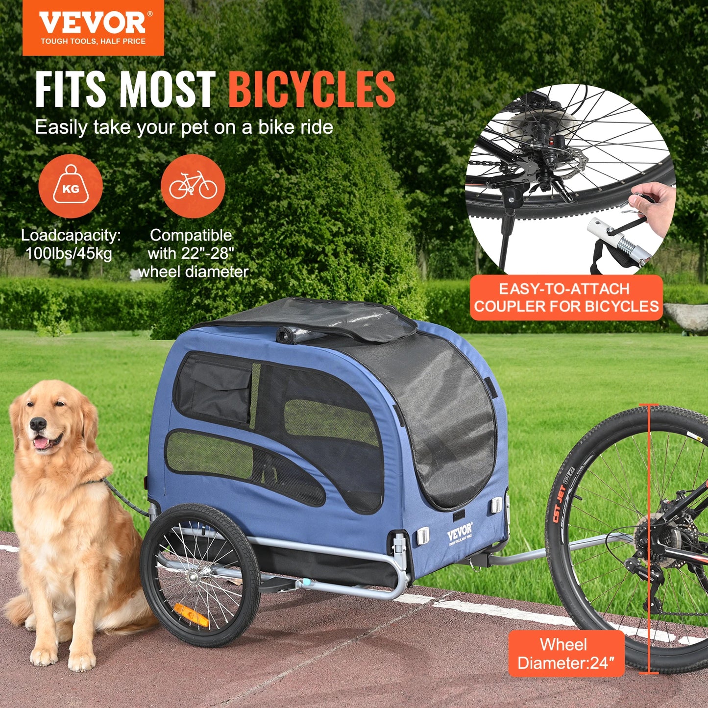 SucceBuy Pet Cart Bicycle Carrier Dog Trailer With Coupler Reflectors